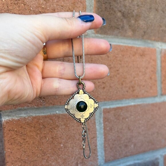 Antique Art Deco Black Stone Metal Pendant - Picture 2 of 6